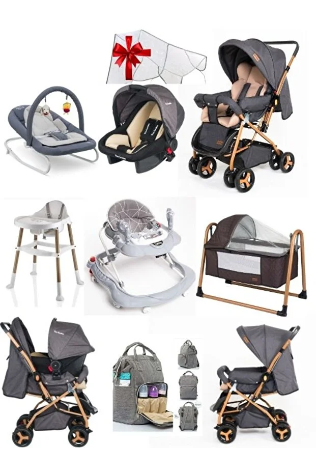 8 Parça Çeyiz Seti Bebek Arabası Puset Ana Kucağı Beşik Mama Sandalyesi Yürüteç Bebek Bakım Çantası